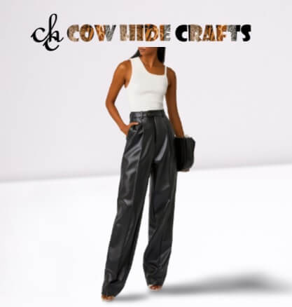 High waist slim fit leather trousers women belt loops