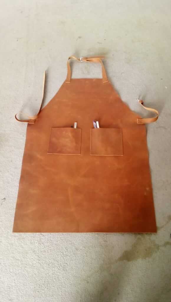 Brown leather carpenter apron with tool holder front view