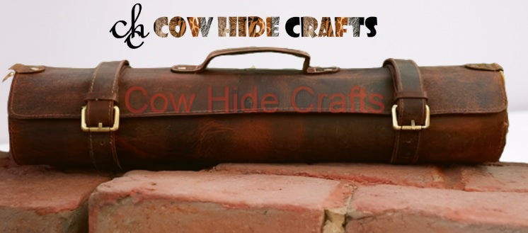 Leather knife roll buckle closure top handle