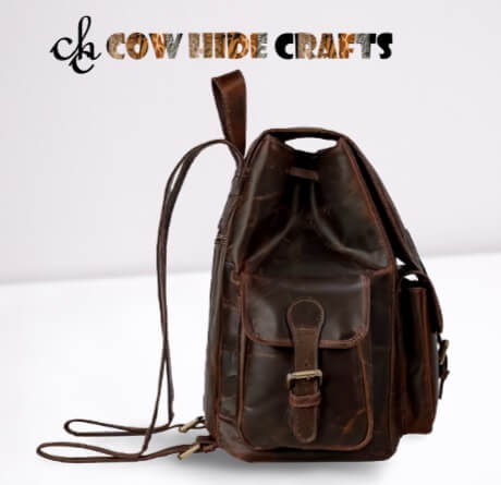 Leather rucksack antique brass hardware