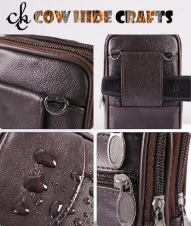 Leather travel pouch waist belt loop detail