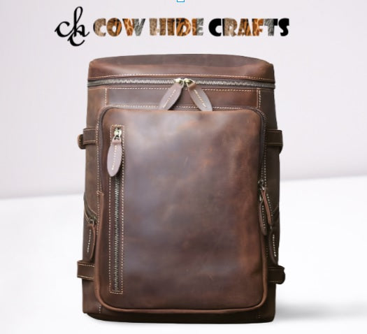 Durable patina leather knapsack