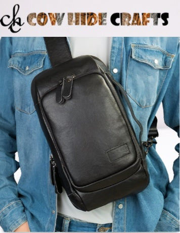 Black Leather Fanny Chest Bag