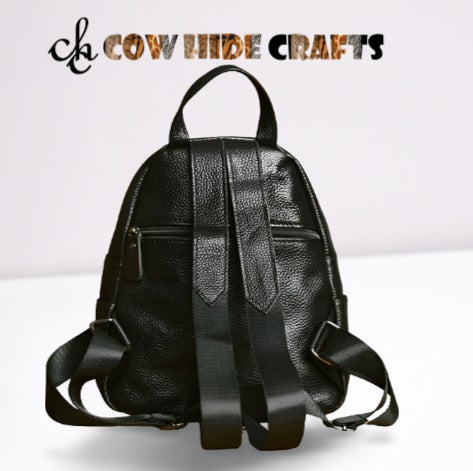 Sheepskin Black Leather hidden zipper beach daypack