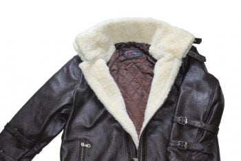 men's black leather jacket UK with faux fur waistline trim and zip pockets