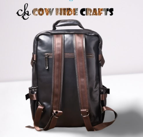 unisex black leather backpack for work and travel