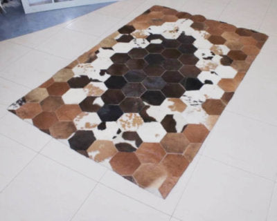 Multi color cowhide patchwork rug natural pattern