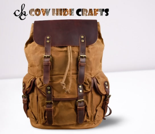 Large Brown Leather Weekender Backpack