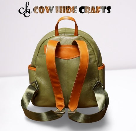 Olive Green leather daypack adjustable straps