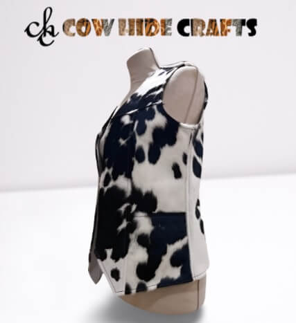 Open front cowhide vest with outside pockets detail