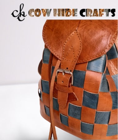 Blue Leather Swatches Patch Style Backpack