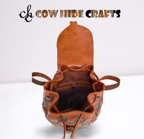 Unisex drawstring closure small size leather rucksack