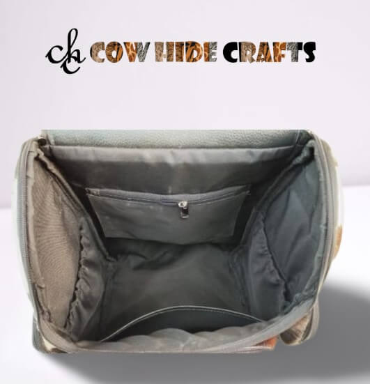 Personalized cowhide rucksack lined interior