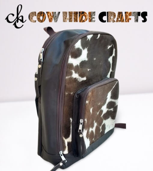 Semi round cowhide rucksack front zipper pocket