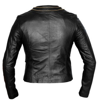Slim fit black sheepskin jacket with golden accessories