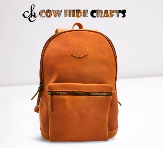 Tan leather backpack zipper closure