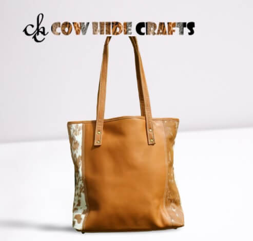 Tan white cowhide large tote backside leather