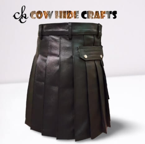 men's black genuine leather utility kilt with adjustable waistband and lining