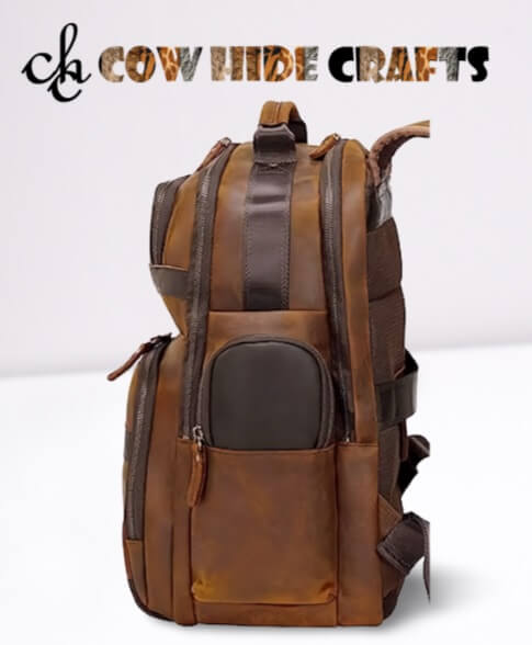 Vintage leather backpack multiple outside pockets