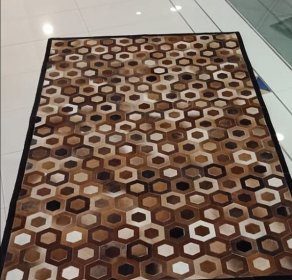Vintage patchwork cowhide rug hexagon tile