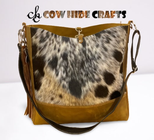 Vintage Leather Shoulder Bag - Rustic Leather Cowhide Handbag Women