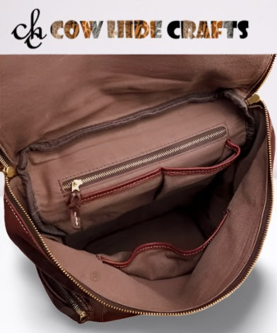 Family beach trip leather daypack