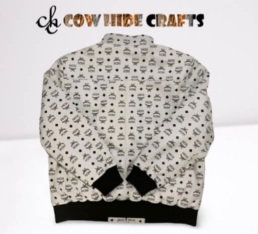 White leather jacket with elastic rib cuffs and collar