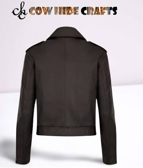 Wide shirt collar close-up on black leather jacket men