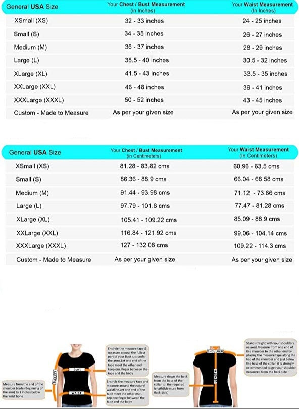 Women leather jacket size chart