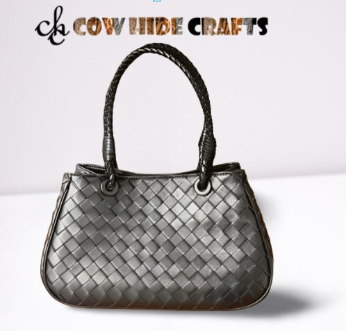 Spacious Knitting Style Leather Bag with Sturdy Handles
