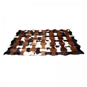 Zigzag cowhide patchwork rug wavy pattern