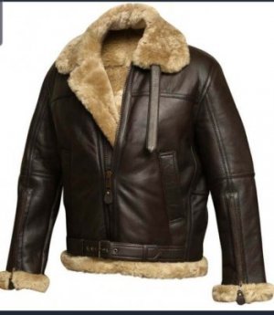 Men's brown shearling-lined leather aviator jacket for winter