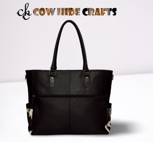 Structured full grain leather shoulder tote bag