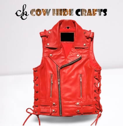 Red Leather Cosplay Sleeveless Jacket