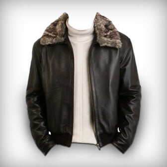 2 side pockets on men's black sheepskin pilot jacket