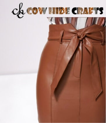 Belted Style Brown leather skirt.