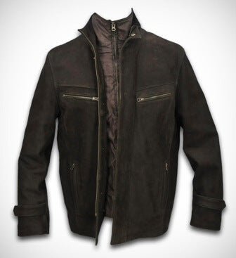 3-layer inner system detail on dark brown leather jacket men
