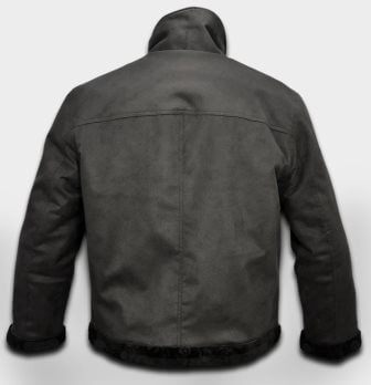 Fur Trim Waistline Mens Black Sheepskin Jacket.