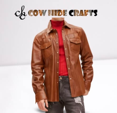 4 pockets detail on tailor-made long lambskin leather shirt