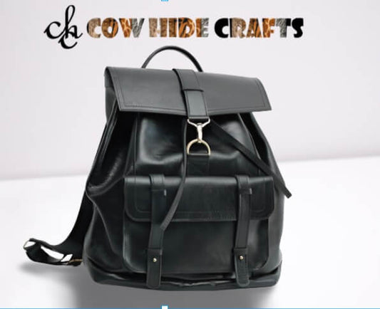 Black Leather Drawstring Backpack image 0