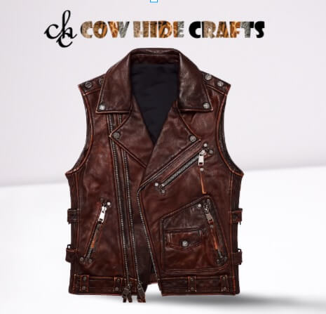 Wax Leather Slim Fit Lapel Collar Vest