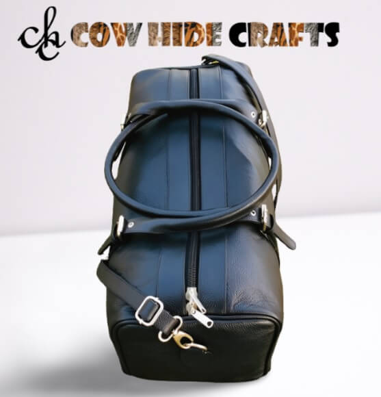 Black Leather Duffle Bag image 1
