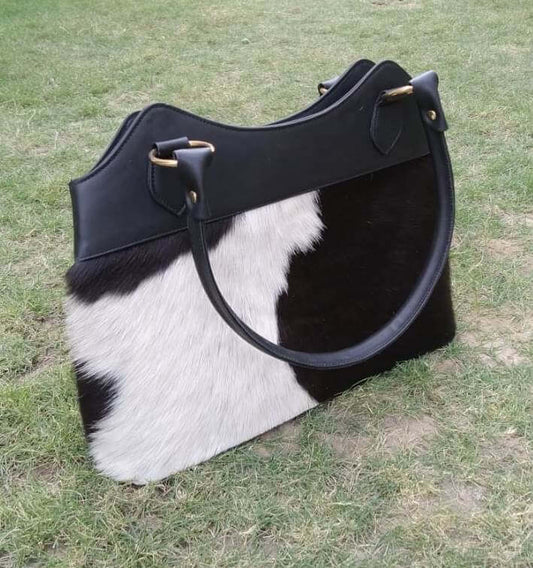 Black and white cowhide shoulder bag leather upper body