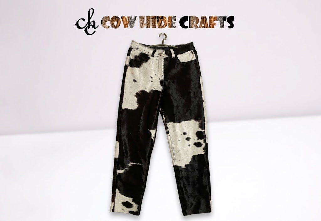Cowhide hair-on trousers black white high-waisted straight-leg