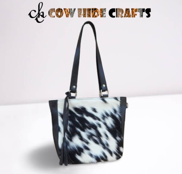 Black and white cowhide crossbody shoulder bag