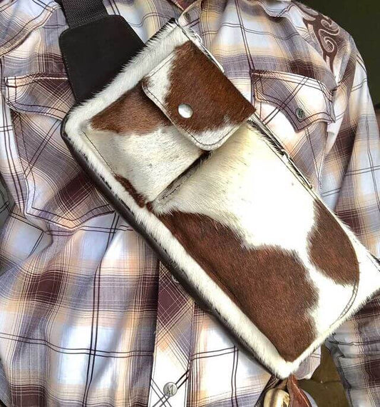 Cowhide fanny bag with adjustable waist belt