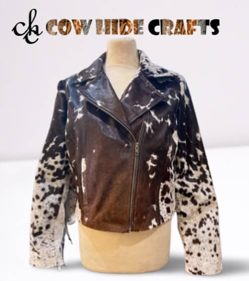 Brown and white cowhide fringe jacket women