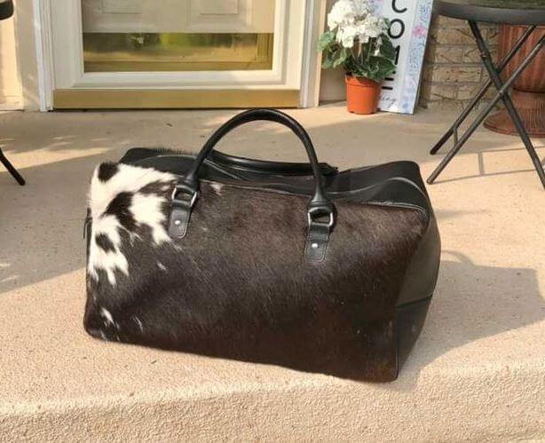 Sports Duffle Bag In Black & White Cowhide