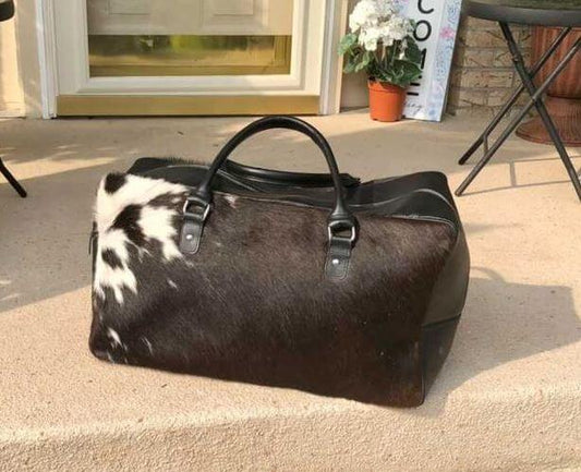 Sports Duffle Bag In Black & White Cowhide
