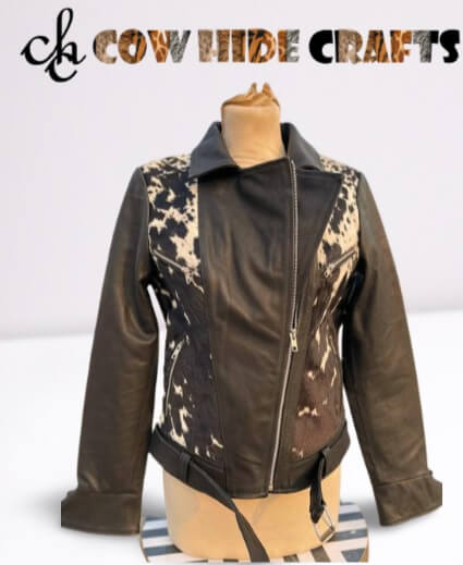 Ladies leather jacket with cowhide back